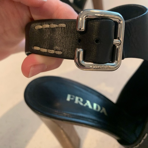 Prada Black Leather Wooden Block Heel - Picture 8 of 14